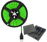 TOPXCDZ 4AA Battery Power Led Strip SMD2835 3M Flexible Lighting Red Green Blue UV White/Warm White Strip Backlight Self-Adhesive, Cuttable for Bedroom Mirror Kitchen Cabinet Patio Decor (Green, 3M)
