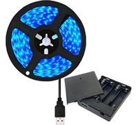 TOPXCDZ 4AA Battery Power Led Strip SMD2835 5M Flexible Lighting Red Green Blue UV White/Warm White Strip Backlight Self-Adhesive, Cuttable for Bedroom Mirror Kitchen Cabinet Patio Decor (Blue, 5M)
