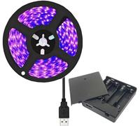 TOPXCDZ 4AA Battery Power Led Strip SMD2835 5M Flexible Lighting Red Green Blue UV White/Warm White Strip Backlight Self-Adhesive, Cuttable for Bedroom Mirror Kitchen Cabinet Patio Decor (UV, 5M)