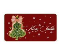 TopXmai Coquette Pink Bow Christmas Tree Door Mat, Red and White Christmas Doormat Indoor Outdoor Outside Entrance Entryway, Winter Snowflake Welcome Mats for Front Door, 17x30 Inch