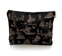 TopXmai Dark Black Boho Western Makeup Bag, Boho Rustic Cow Skull Cactus Southwestern Cosmetic Bag for Women, Country Vintage Rodeo Cowboy Cowgirl Western Makeup Pouch,B095