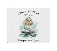 TopXmai Just A Girl Who Loves Dragons and Books Mouse Pad, Cute Dragon Reading Mousepad for Work Desk Home Office Laptop Accessories, Gift for Dragon Book Loving Women, 7.9x7.9 Inch,L028-SDB-ZH