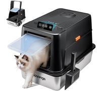 Topyangs Odor-Control Stainless Steel Litter Box, 135° Flip-Top Metal Cat Litter Box with Electric Deodorization, Enclosed High Sided Litter Pan, Breeze Litter Box System, Anti-Urine Leakage