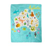 Topyee 130x150 cm Throw Blanket Australia Map Cute Animals Spider Parrot Wombat Lizard Jellyfish Warm Cozy Print Flannel Home Decor Comfortable Blanket for Couch Sofa Bed