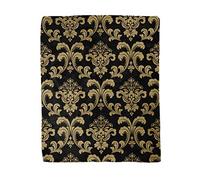 Topyee 130x150 cm Throw Blanket Dark Floral Pattern Baroque Damask Gold and Black Vintage Warm Cozy Print Flannel Home Decor Comfortable Blanket for Couch Sofa Bed