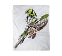 Topyee 130x150 cm Throw Blanket Green Motorcross Motocross Rider Jump Colorful Bike Stunt Motorcycle Warm Cozy Print Flannel Home Decor Comfortable Blanket for Couch Sofa Bed