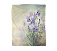 Topyee 130x150 cm Throw Blanket Leaf Purple Iris Flowers Blooming in the Garden Bloom Warm Cozy Print Flannel Home Decor Comfortable Blanket for Couch Sofa Bed