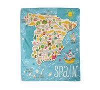 Topyee 130x150 cm Throw Blanket Map of Spain Travel Spanish Landmarks People Food Warm Cozy Print Flannel Home Decor Comfortable Blanket for Couch Sofa Bed