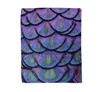 Topyee 150x200 cm Throw Blanket Exotic Velvet Blue Made of Green Peacock Bird Feathers Warm Cozy Print Flannel Home Decor Comfortable Blanket for Couch Sofa Bed