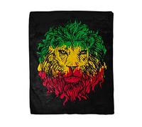 Topyee 150x200 cm Throw Blanket Green Reggae Rasta Lion Head on Red Marley Bob Warm Cozy Print Flannel Home Decor Comfortable Blanket for Couch Sofa Bed