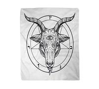 Topyee 150x200 cm Throw Blanket Pentagram Demon Baphomet Satanic Goat Head Third Eye Binary Warm Cozy Print Flannel Home Decor Comfortable Blanket for Couch Sofa Bed