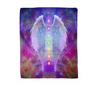 Topyee 150x200 cm Throw Blanket Reiki Angel Wings and Seven Chakras on Colorful Soul Warm Cozy Print Flannel Home Decor Comfortable Blanket for Couch Sofa Bed