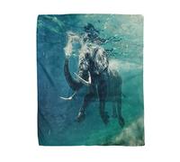 Topyee 150x200 cm Throw Blanket Swimming Elephant Underwater African in Ocean Mirrors and Ripples Warm Cozy Print Flannel Home Decor Comfortable Blanket for Couch Sofa Bed