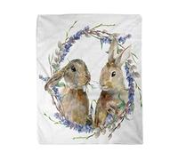 Topyee 150x200 cm Throw Blanket Watercolor Easter Bunny Floral Wreath Rabbit Lavender Willow Warm Cozy Print Flannel Home Decor Comfortable Blanket for Couch Sofa Bed