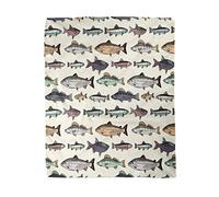 Topyee Blue Fish Vintage Fishes Drawing Pattern Flannel Throw Blanket 130x150cm / 50x60inches