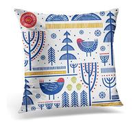 Topyee Cushion Cover Birds Folk Pattern in Scandinavian Nordic Finnish Geometric Swedish 45x45cm/18x18 Inch Home Decor Throw Pillow Cover Square Pillowcase for Bed Sofa