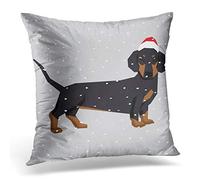 Topyee Cushion Cover Wiener Polygon Dog Collection Dachshund in Christmas Santa Hat 45x45cm/18x18 Inch Home Decor Throw Pillow Cover Square Pillowcase for Bed Sofa