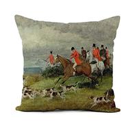 Topyee Throw Pillow Cover 16x16 Inch Randolph Fox Hunting in Surrey 19Th Caldecott Hunt Hunter Home Decor Pillowcases Square Pillow Cases Cushion Covers for Sofa Couch Bed