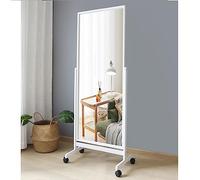 Topyi Swivel Adjustable Full Length Mirror on Wheels, Pine Wood Frame Cheval Bedroom Floor Mirror Dressing Mirror Body Mirror with Standing Holder (White, 65"x22")
