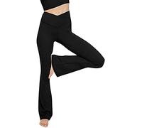 TOPYOGAS Women's Casual Bootleg Yoga Pants V Crossover High Waisted Flare Workout Pants Leggings…, Black, M