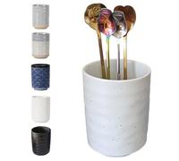 TOPYOKK Stoneware Coffee Bar Utensil Holder Tea & Coffee Spoon & Stirrer Holder for Stir Stick Straw Teaspoon Holder Spoon Cup Small Utensil Jar (White)