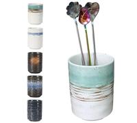 TOPYOKK Stoneware Coffee Bar Utensil Holder Tea & Coffee Spoon & Stirrer Holder for Stir Stick Straw Teaspoon Holder Spoon Cup Small Utensil Jar (Green fields)