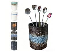 TOPYOKK Stoneware Coffee Bar Utensil Holder Tea & Coffee Spoon & Stirrer Holder for Stir Stick Straw Teaspoon Holder Spoon Cup Small Utensil Jar (Sea Water)