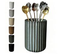 TOPYOKK Stoneware Coffee Bar Utensil Holder Tea & Coffee Spoon & Stirrer Holder for Stir Stick Straw Teaspoon Holder Espresso Spoon Cup Small Utensil Jar Fluted Vertical Stripe (Retro Bronze)