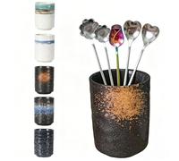 TOPYOKK Stoneware Coffee Bar Utensil Holder Tea & Coffee Spoon & Stirrer Holder for Stir Stick Straw Teaspoon Holder Spoon Cup Small Utensil Jar (Fireworks)