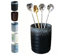 TOPYOKK Stoneware Coffee Bar Utensil Holder Tea & Coffee Spoon & Stirrer Holder for Stir Stick Straw Teaspoon Holder Spoon Cup Small Utensil Jar (Snow night)