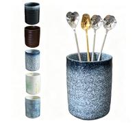 TOPYOKK Stoneware Coffee Bar Utensil Holder Tea & Coffee Spoon & Stirrer Holder for Stir Stick Straw Teaspoon Holder Espresso Spoon Cup Small Utensil Jar (Stone Blue)