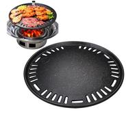 Topyond Camping Frying Pan,Steak Pan,Non Stick Round BBQ Grill Pan, Korean Style Cast Iron Griddle Pan,Made with Medical Stone,Healthy Cooking, for Indoor Outdoor Grilling,35cm