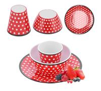 Topyond Christmas Dinnerware Set, Melamine Plates and Bowls Set, Red Dots Salad Plate Set, Includes Plates, Bowls, and Cups, for Home Kitchen Dining