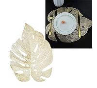 Topyond Elegant Gold Leaf Shape PVC Placemats Set Of 6,Heat Resistant Durable Table Mats,Hollow Out Design for Stylish Decor,for Kitchen, Restaurants, Parties,Large Size 33x45cm