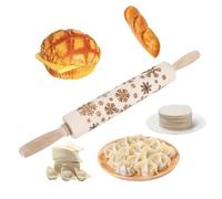 Topyond Embossed Rolling Pin, Wooden Baking Tool with Snowflake Pattern, Beechwood Dough Roller for Cookies, Pizza, Fondant, Holiday Baking Accessories