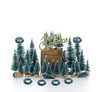 Topyond Mini Snow Frost Pine Trees Set,48 Trees + 6 Wreaths + Sign, DIY Craft Christmas Tree Decor, for Holiday Village, Winter Scene Display, Train Railway Scenery, Mini Garden