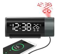 Topyond Projection Alarm Clock, Digital Clock with 180° Rotatable Projector, Adjustable Volume, Temp,Humidity,Calendar,Snooze,12/24H,Night Light