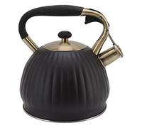 Topyond Pumpkin Shape Stovetop Kettles- 3.5 L Large Capacity Whistling Tea Kettle Stainless Steel Stove Top Kettle with Unique Handle and Touch Button for Kitchen Camping, Black
