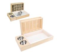 Topyond Rabbit Hay Feeder with Litter Box, Wooden Bunny Feeding Manger for Chinchillas, Hamsters, and Small Animals, Mess Proof with 2 Stainless Steel Bowls, Timothy Hay Holder