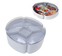 Topyond Snack Box with Compartments, 10.7in Snack Tray with Transparent Lid, Round Plastic Platters Food Storage Container for Nuts, Dried Fruit, Snacks, Candies, Veggies,Olives