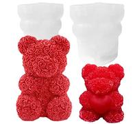 TOPYS 2-Pack 3D Rose Bear Candle Molds, Valentine's Day Silicone Molds, DIY Paint Your Own Heart Bear or Rose Bear Candle, Home Gifts Making Wax Ceramic Clay Mother’s Day Gift Birthday Gift