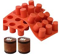 TOPYS 2Pcs 15 Cavities Cylindrical Fondant Silicone Mold DIY Cylinder Pastry Cupcake Jelly Mousse Pan Pudding Muffin Chocolate Making Supplies Cookie Shot Moluds For Baking