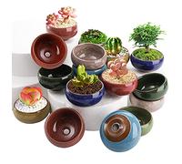 TOPZEA 16 Pack Mini Succulent Planter Pot, 2.5 Inch/6.3CM Ceramic Ice Crack Cactus Seed Starter Pots Micro Landscape Planter with Drainage Hole & Bamboo Tray for Moss Plant, Baby Succulent, Herb