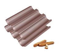 TOPZEA 2 Pack Perforated Baguette Pan, Nonstick French Bread Baking Tray, 3 Wave Long Loaf Bake Mold Small Oven Toaster Pans for Toasting Hoagie Roll, Hot Dog Bun, 11.25" x 9.5"
