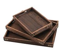 TOPZEA 3 Pack Wood Serving Tray with Handle, Wooden Platters Coffee Table Trays Decorative Breakfast Tray for Bed, Couch, Ottoman, 3 Size