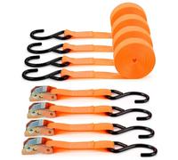 TOPZEA 4 Pack Ratchet Straps with Hook, 2.5MM x 6M Polyester 450kg Capacity Cambuckle Tie Down Strap Pull, Cargo Lashing Securing Straps with Metal Cam Buckle & S Hooks for Truck, Mower, ATVs