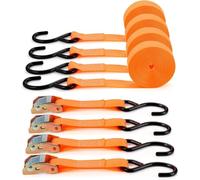 TOPZEA 4 Pack Ratchet Straps with Hook, 6M x 25MM Polyester 450kg Capacity Cambuckle Tie Down Strap Pull, Cargo Lashing Securing Straps with Metal Cam Buckle & S Hooks for Truck, Mower, ATVs