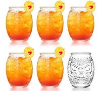 TOPZEA 6 Pack 16 Oz/450 MLModern Bar Tiki Glass Mug, Clear Tiki Glasses Cups Double Face Old Fashioned Mixed Cocktail Mugs for Mai Tai, Pina Colada, Punch, Hawaiian Luau Halloween Party Drinkware