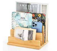 TOPZEA Letter Mail Holder Countertop, Bamboo Desk File Organizer Wood Desktop File Holder, 4 Slots Vertical Mail Letter Sorter Shelf Files Rack Stand for Envelope Document File Folder