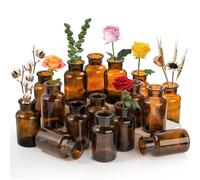 TOPZEA Set of 16 Amber Glass Vases, Small Boho Bud Vase Bulk Decorative Brown Glass Medicine Bottles Vintage Apothecary Jar for Flower, Living Room, Wedding Centerpieces, Dinning Table, Home Decor